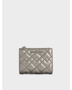 Charles & Keith Duo Metallic Quilted Small Wallet - Grey