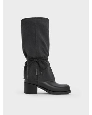 Charles & Keith Kniehohe Schnürstiefel Aus Vlies - Schwarz