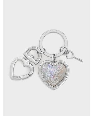 Charles & Keith Heart Lock Crystal Keychain - White