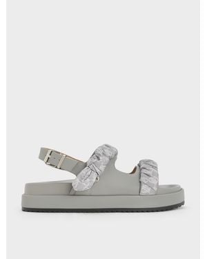 Charles & Keith Tully Leather Ruched-strap Sandals - Grey