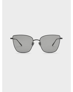 Charles & Keith Livonia Crystal Square Sunglasses - Grey