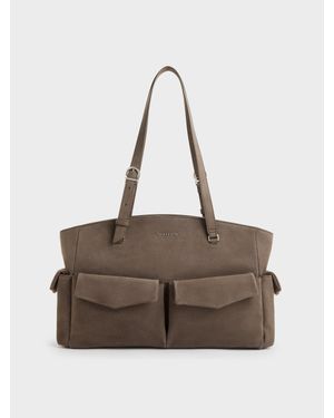 Charles & Keith Rachel Multi-Pocket Tote Bag - Brown