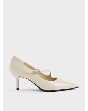 Charles & Keith Patent Asymmetric-Strap Pumps - Natural