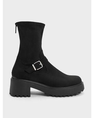 Charles & Keith Evan Faux Suede Platform Ankle Boots - Black