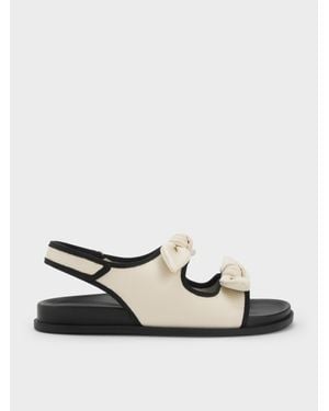Charles & Keith Knot-Bow Double-Strap Slingback Sandals - White