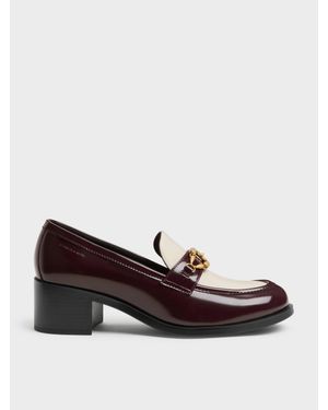 Charles & Keith Two-Tone Metallic-Buckle Loafer Pumps - Brown