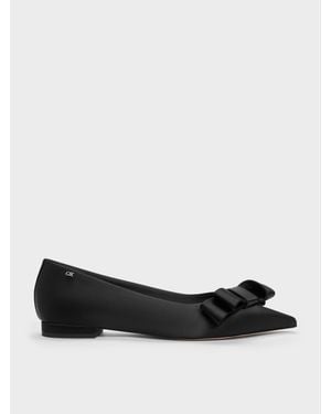 Charles & Keith Pleated-Bow Pointed Ballet Flats - Black