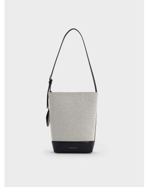Charles & Keith Enola Canvas Elongated Bucket Bag - White
