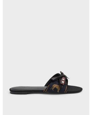 Charles & Keith Satin-Sandalen Mit Gemusterter Schleife - Schwarz
