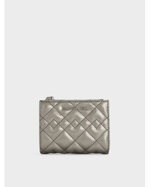 Charles & Keith Duo Metallic Quilted Small Wallet - Grey
