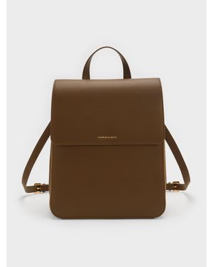 Charles & Keith Octavia Front-Flap Backpack - Brown