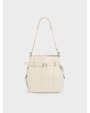 Charles & Keith Bryna Belted Bucket Bag - White