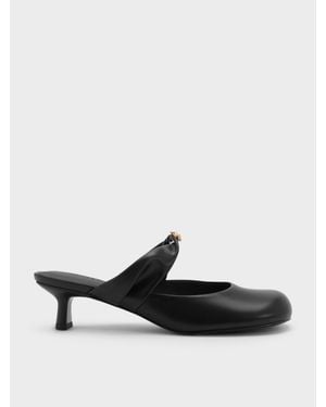 Charles & Keith Metallic-Accent Twisted-Strap Heeled Mules - White