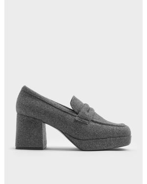 Charles & Keith Felt Platform Penny Loafer Pumps - Grey
