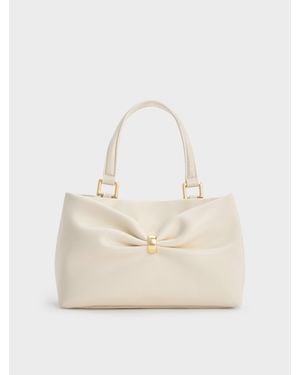 Charles & Keith Halsey Ruched Top Handle Bag - Natural
