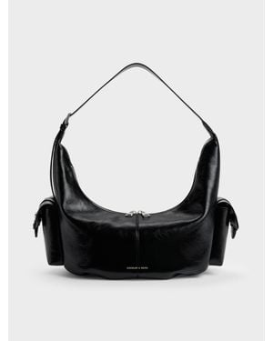 Charles & Keith Grand Sac Hobo Bessie À Poches Latérales - Noir
