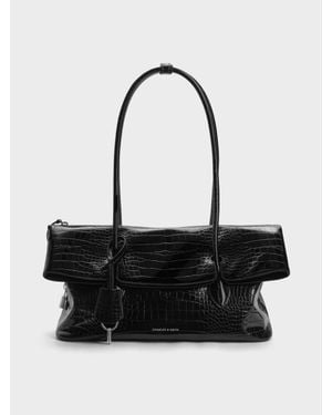 Charles & Keith Aveline Schultertasche Mit Überschlag - Schwarz