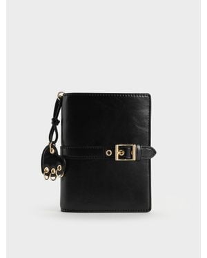 Charles & Keith Rey Heart Belted Passport Holder - Black