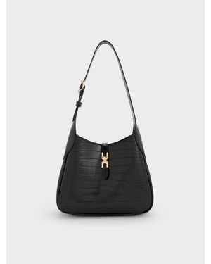 Charles & Keith Mini Adalyn Hobo Bag Mit Gürtel Und Metallic-Schnalle - Schwarz