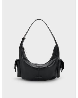 Charles & Keith Sac Hobo Bessie À Poches Latérales - Noir