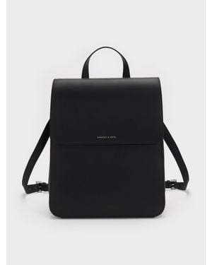 Charles & Keith Front Flap Structured Backpack - Black