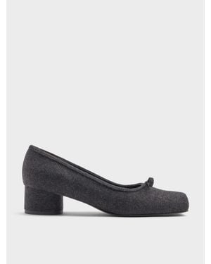 Charles & Keith Felt Bow Square-Toe Pumps - Grey