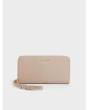 Charles & Keith Chance Zip-around Long Wallet - Natural