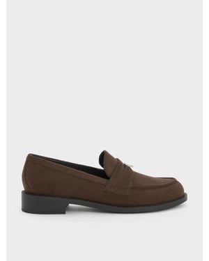 Charles & Keith Griselda Faux Suede Loafers - Brown