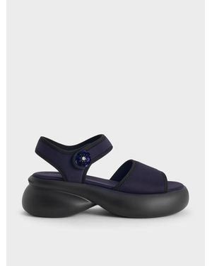 Charles & Keith Flower-Buckle Platform Sports Sandals - Blue