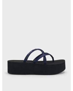 Charles & Keith Levy Satin Strappy Flatform Sandals - Black