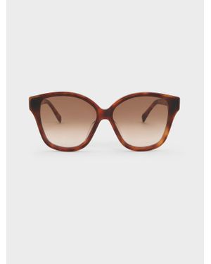 Charles & Keith Tortoiseshell Recycled Acetate Classic Butterfly Sunglasses - Brown