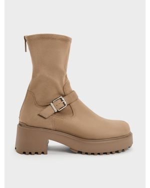 Charles & Keith Evan Faux Suede Platform Ankle Boots - Natural