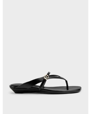 Charles & Keith Buckled Thong Wedges - Black