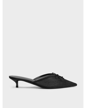 Charles & Keith Glitzernde Mules Mit Schleife Und Kitten Heels - Weiß