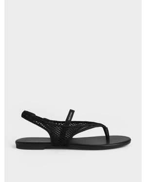 Charles & Keith Ellory Mesh Thong Slingback Sandals - White