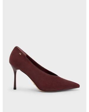 Charles & Keith Leather & Suede Pointed Pumps - Purple
