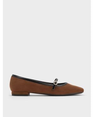 Charles & Keith Faux Suede Contrast-Trim Buckle-Strap Mary Janes - White