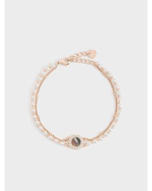 Charles & Keith Bracelet Double Chaîne Avec Perle Et Pierre Fine - Blanc