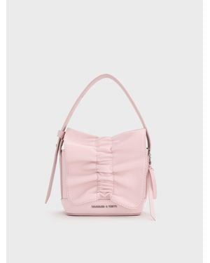 Charles & Keith Kadee Ruched Bow-Charm Mini Bag - Pink