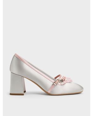 Charles & Keith Noelie Satin Pearl-Bow Mary Jane Pumps - Natural