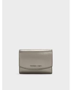 Charles & Keith Briony Crinkle-Effect Curved Flap Wallet - Grey