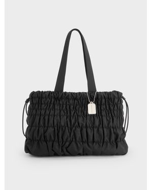 Charles & Keith Klio Nylon Ruched Tote Bag - Black