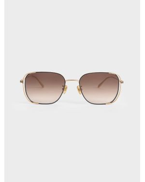 Charles & Keith Metallic-rim Rectangular Sunglasses - Black