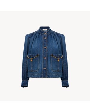 Chloé Solid Mandarin Collar Jacket - Blue