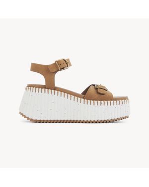 Chloé Namaウェッジサンダル 婦人向け ブラウン サイズ 羊革（シープスキン） 100 - メタリック