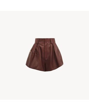 Chloé レザー製ハイライズショートパンツ 婦人向け ブラウン サイズ 羊革 100
