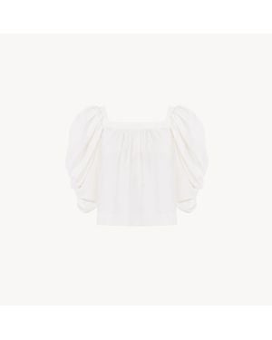Chloé シルクポプリン製パフスリーブ プリーツトップス - ホワイト