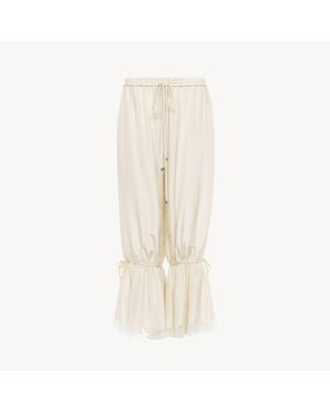 Chloé ウォッシュドシルクポンジェ製フルイド クロップドパンツ 婦人向け ホワイト サイズ シルク 100 - ナチュラル