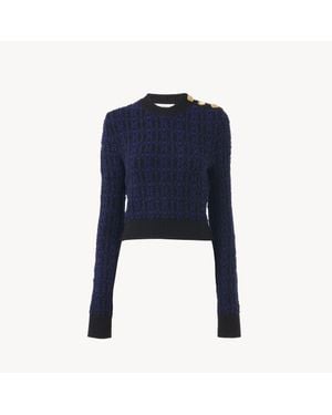 Chloé ウール＆シルクニット製ボクシー モックネック セーター 婦人向け ブルー サイズ ウール 66% シルク 29% ナイロン 5