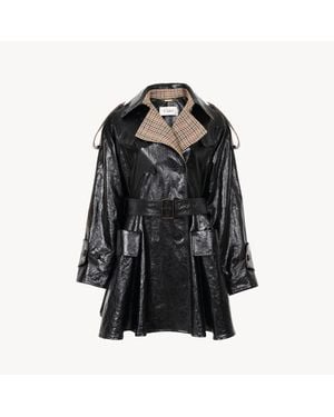 Chloé コーティングリネン製ダブルブレスト ショートライディングコート - ブラック